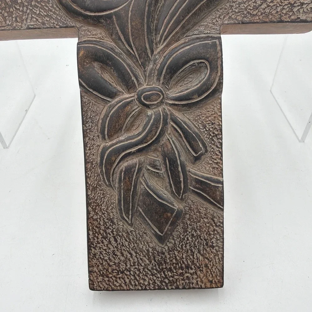Resin Wall Cross, Calla Lilies, Bow, Antique Finish, Wall Display 9 1/4